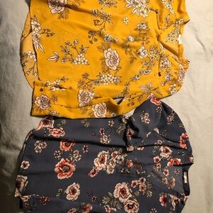 Maurices Floral Blouses in Mustard Yellow and Grey Purple